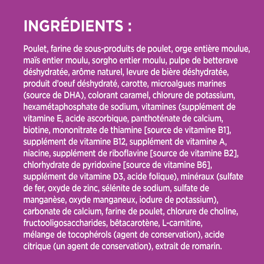 NOURRITURE POUR CHIENS ÂGÉS EN SANTÉ IAMS(MC) HEALTHY AGING(MC) RECETTE AU POULET ET GRAINS ENTIERS ingredients image