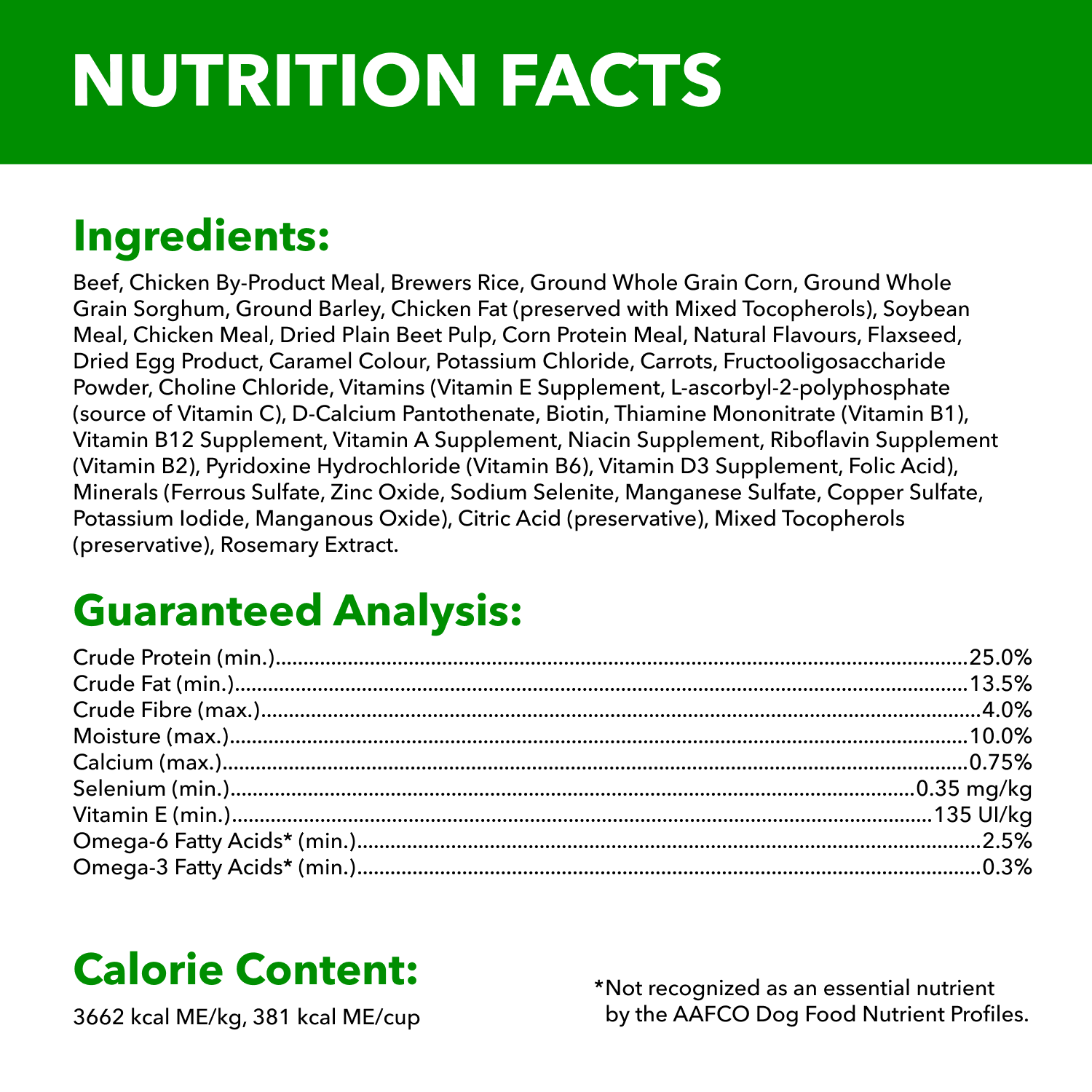 IAMS™ PROACTIVE HEALTH™ MINICHUNKS BEEF & RICE guaranteed analysis image