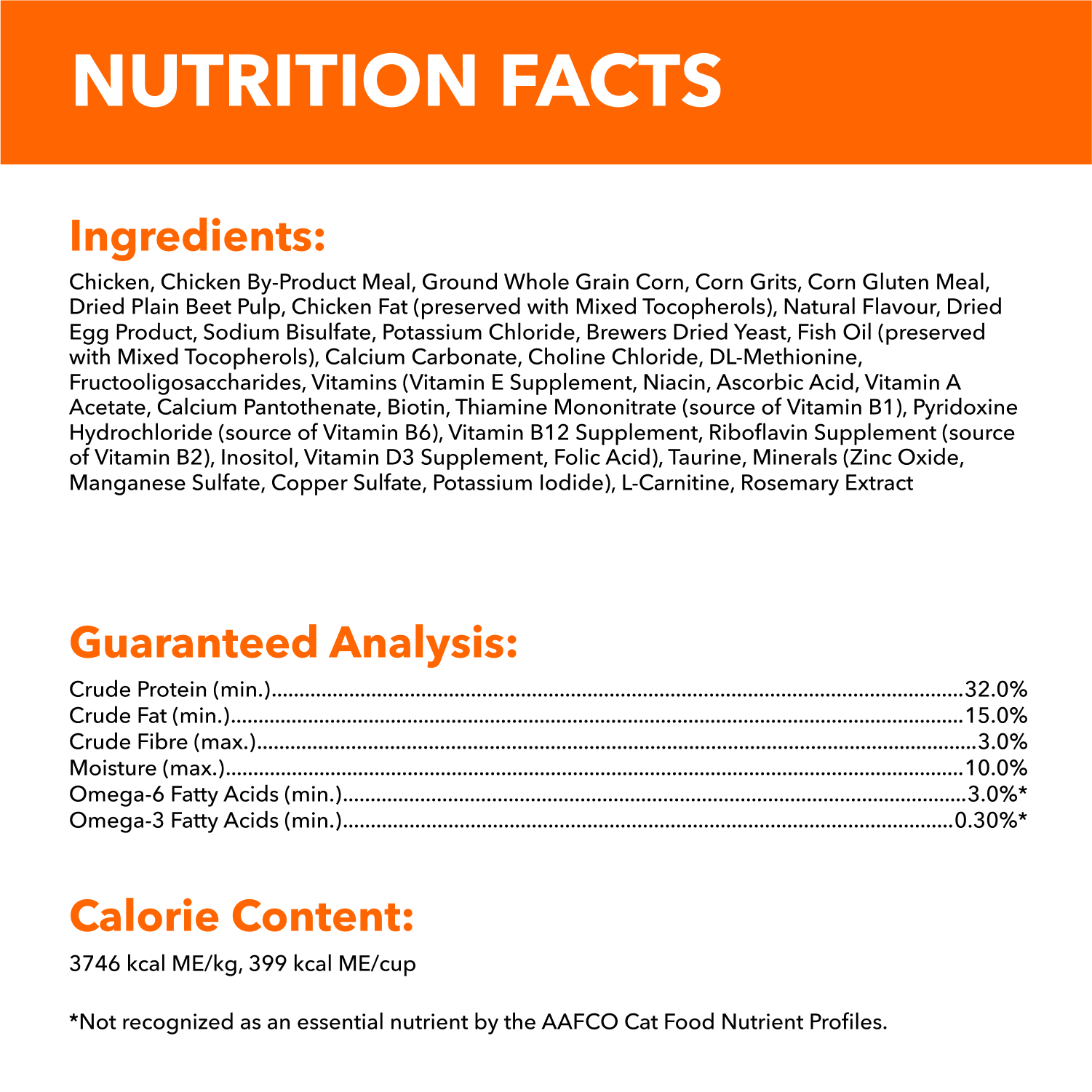 IAMS™ PROACTIVE HEALTH™ Healthy Adult Dry Cat Food Chicken guaranteed analysis image