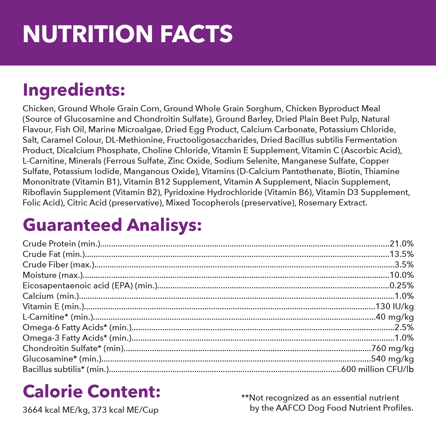 IAMS ADVANCED HEALTH™ Mobility Support Chicken & Whole Grain Recipe Adult Dry Dog Food guaranteed analysis image