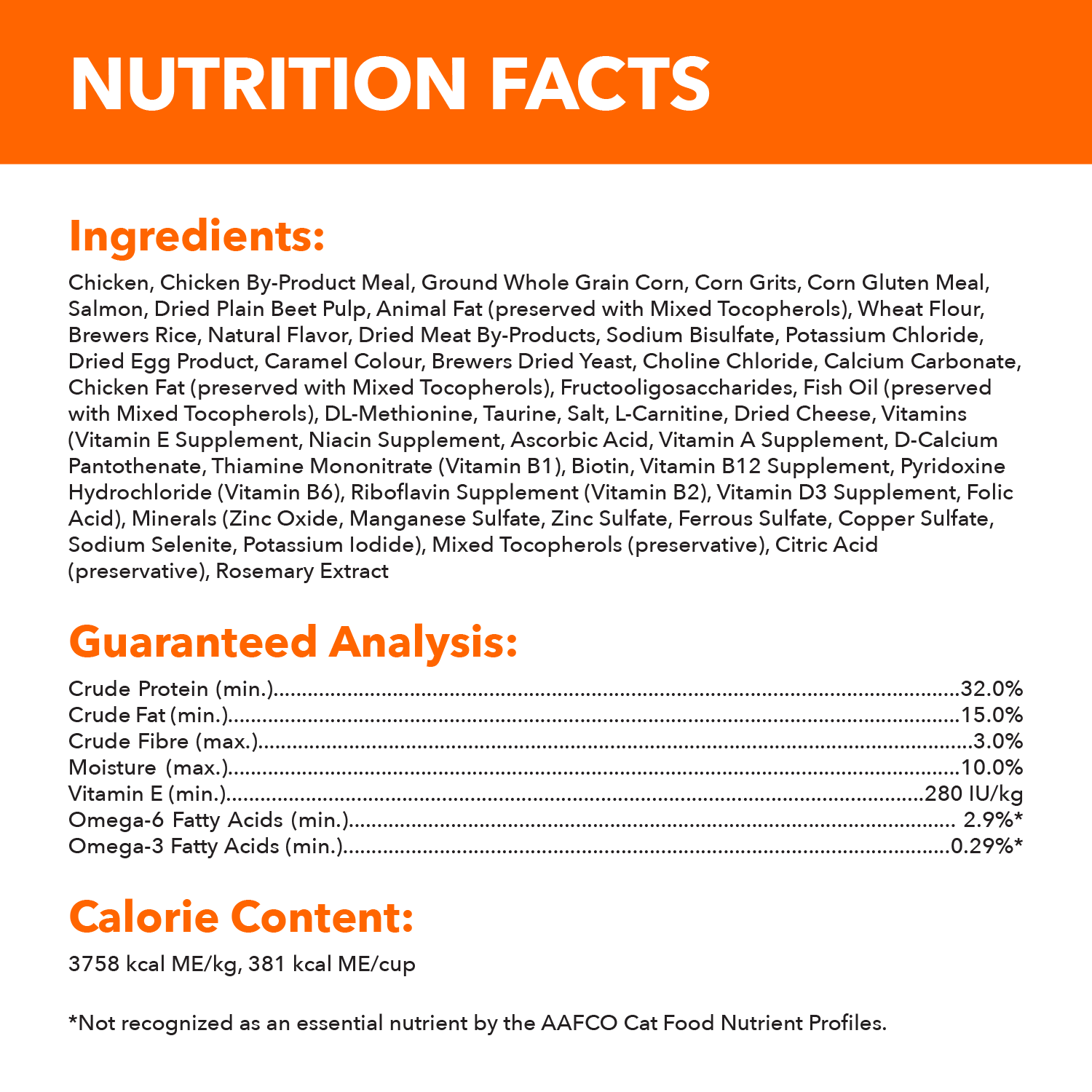 IAMS PROACTIVE HEALTH HEALTHY ENJOYMENT Adult Dry Cat Food Chicken & Salmon Recipe guaranteed analysis image