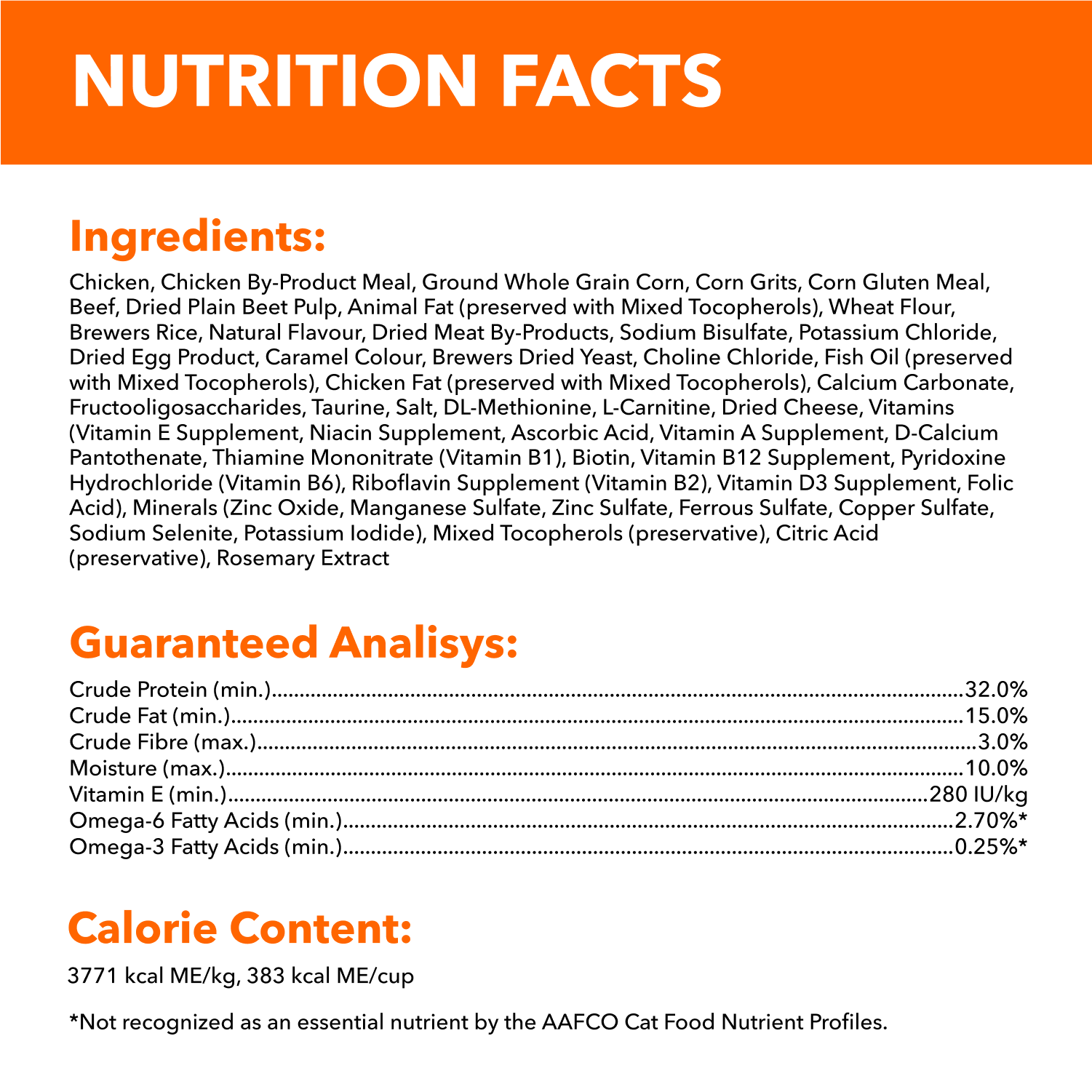 IAMS PROACTIVE HEALTH HEALTHY ENJOYMENT Adult Dry Cat Food Chicken & Beef Recipe guaranteed analysis image