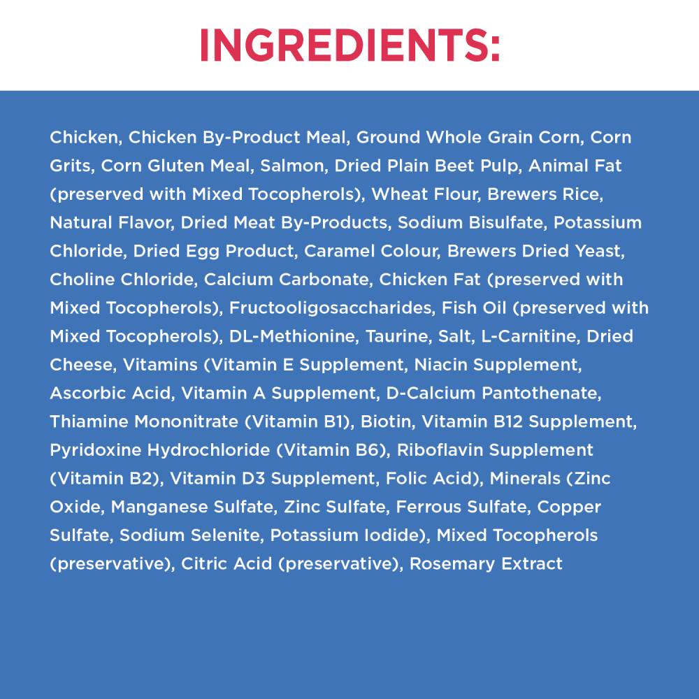IAMS PROACTIVE HEALTH HEALTHY ENJOYMENT Adult Dry Cat Food Chicken & Salmon Recipe, 1.36kg Bag ingredients image