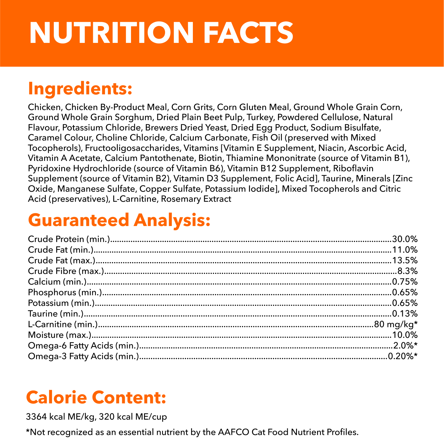 IAMS™ PROACTIVE HEALTH™ Adult Indoor Weight & Hairball Care Dry Cat Food with Chicken & Turkey guaranteed analysis image