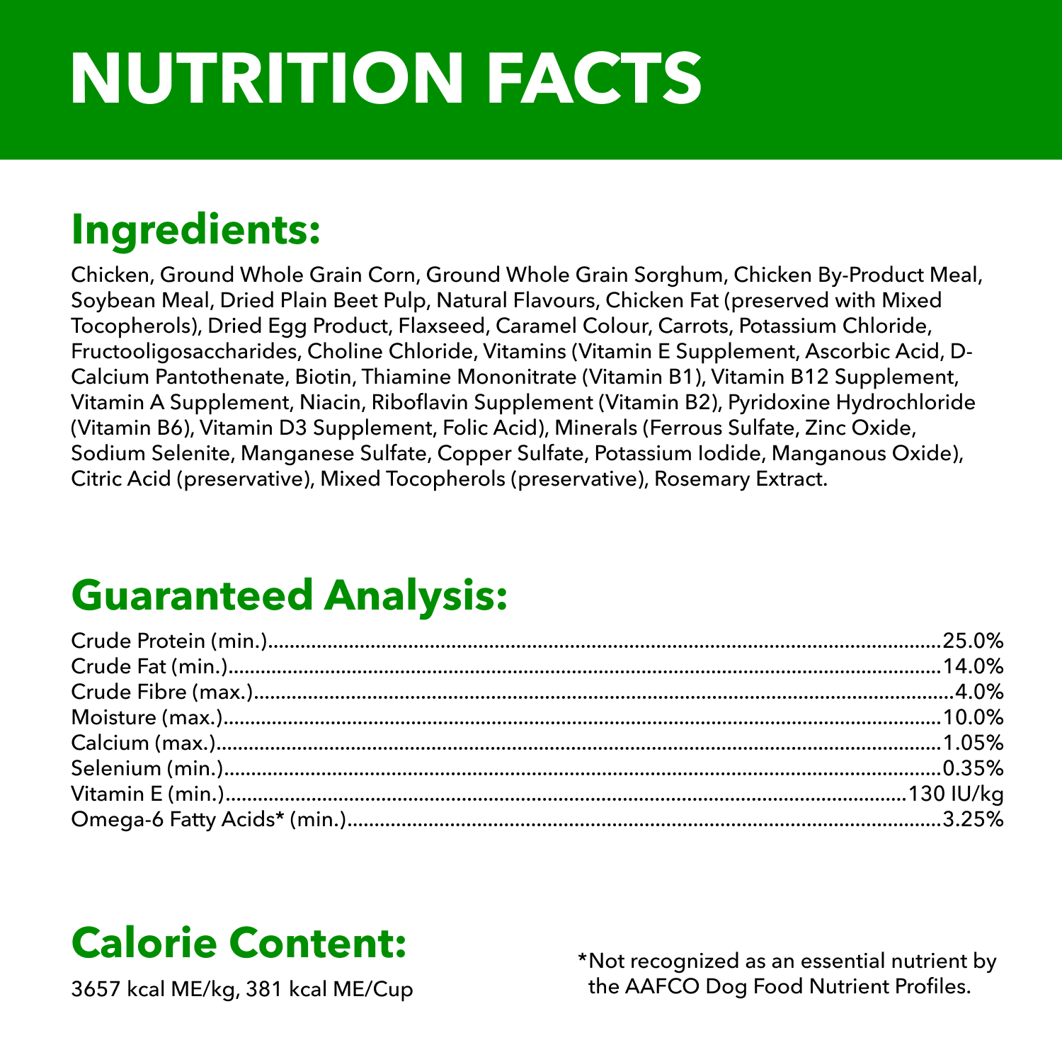 IAMS™ PROACTIVE HEALTH™ MINICHUNKS CHICKEN & WHOLE GRAINS guaranteed analysis image
