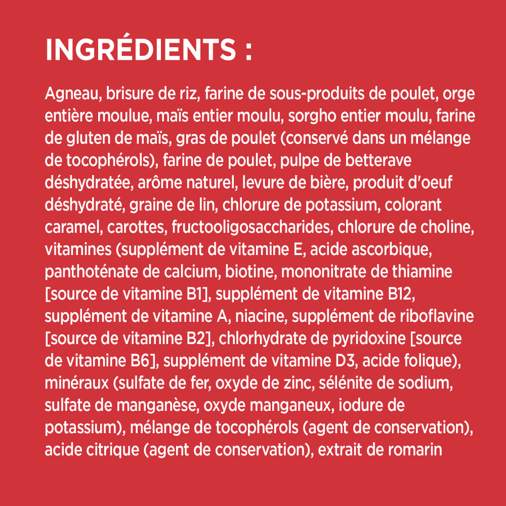 NOURRITURE SÈCHE POUR CHIENS ADULTES IAMS(MC) PROACTIVE HEALTH(MC) MINICHUNKS RECETTE AVEC AGNEAU ingredients image