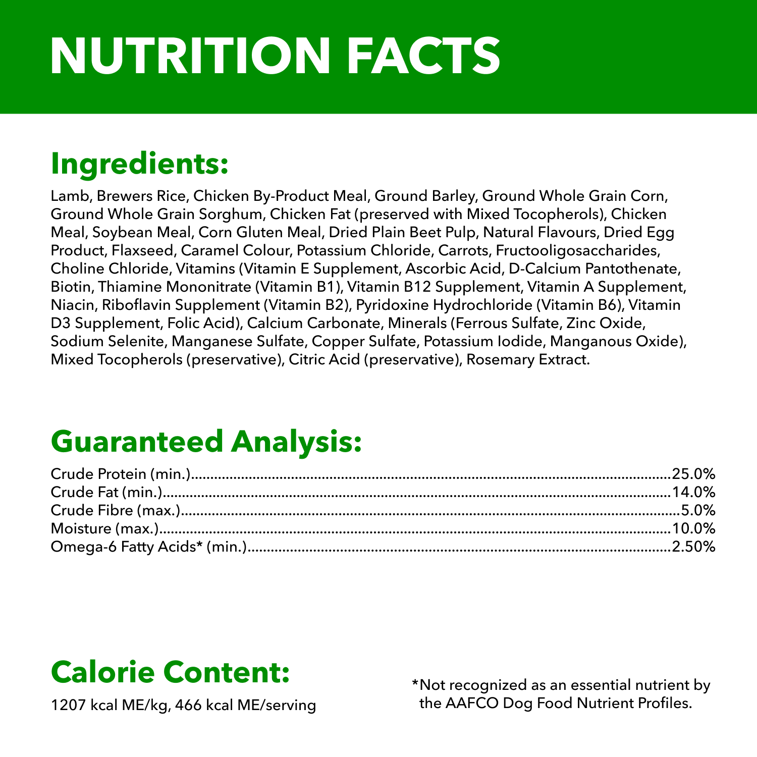 IAMS™ PROACTIVE HEALTH™ MINICHUNKS LAMB & RICE guaranteed analysis image