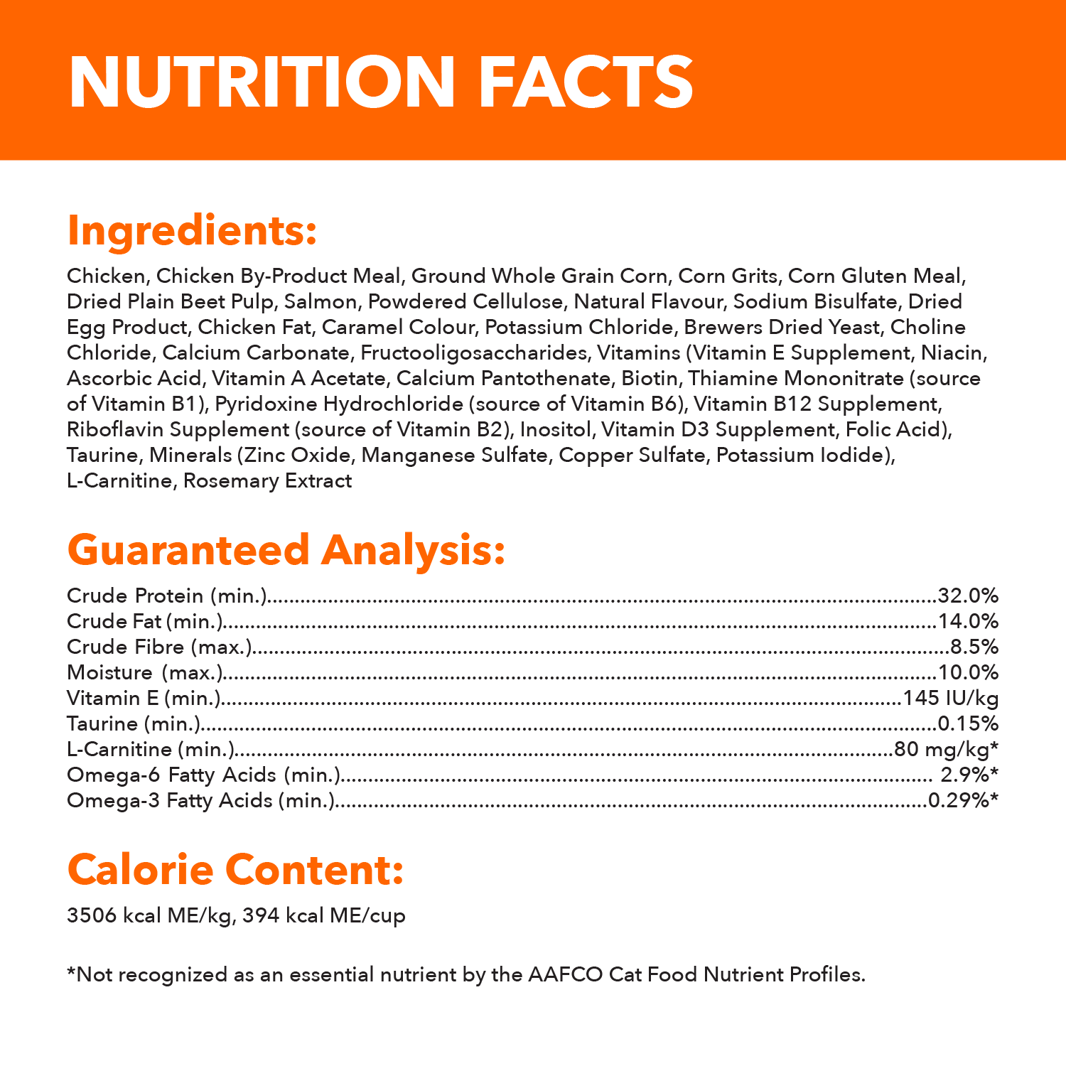IAMS™ PROACTIVE HEALTH™ Adult Hairball Care Dry Cat Food with Chicken & Salmon guaranteed analysis image