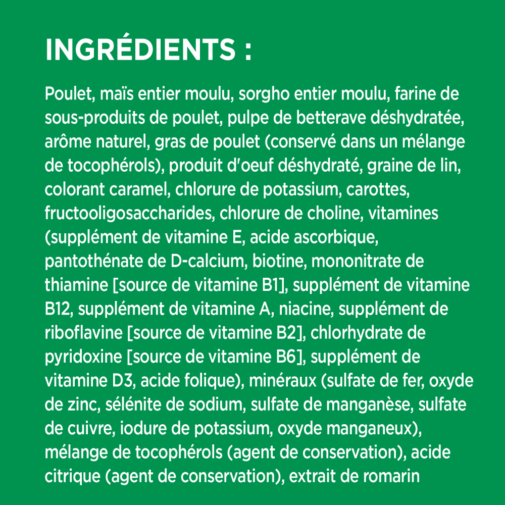 NOURRITURE SÈCHE POUR CHIENS ADULTES IAMS(MC) PROACTIVE HEALTH(MC) MINICHUNKS RECETTE AVEC POULET ingredients image