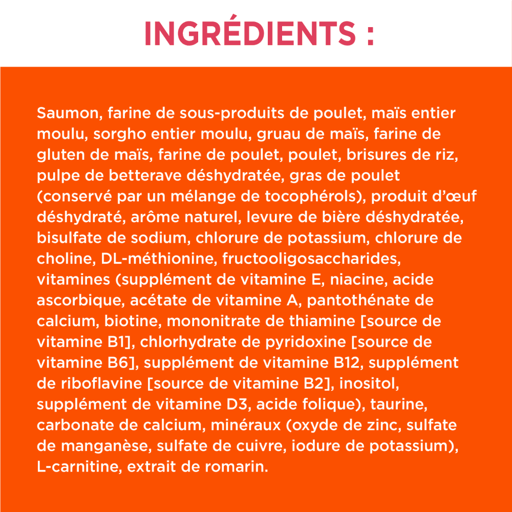 NOURRITURE SÈCHE POUR CHATS ADULTES EN SANTÉ IAMS(MC) PROACTIVE HEALTH(MC) AVEC SAUMON ingredients image