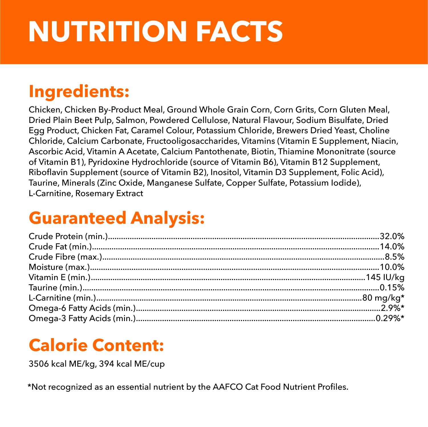 IAMS™ PROACTIVE HEALTH™ Adult Hairball Care Dry Cat Food with Chicken & Salmon guaranteed analysis image