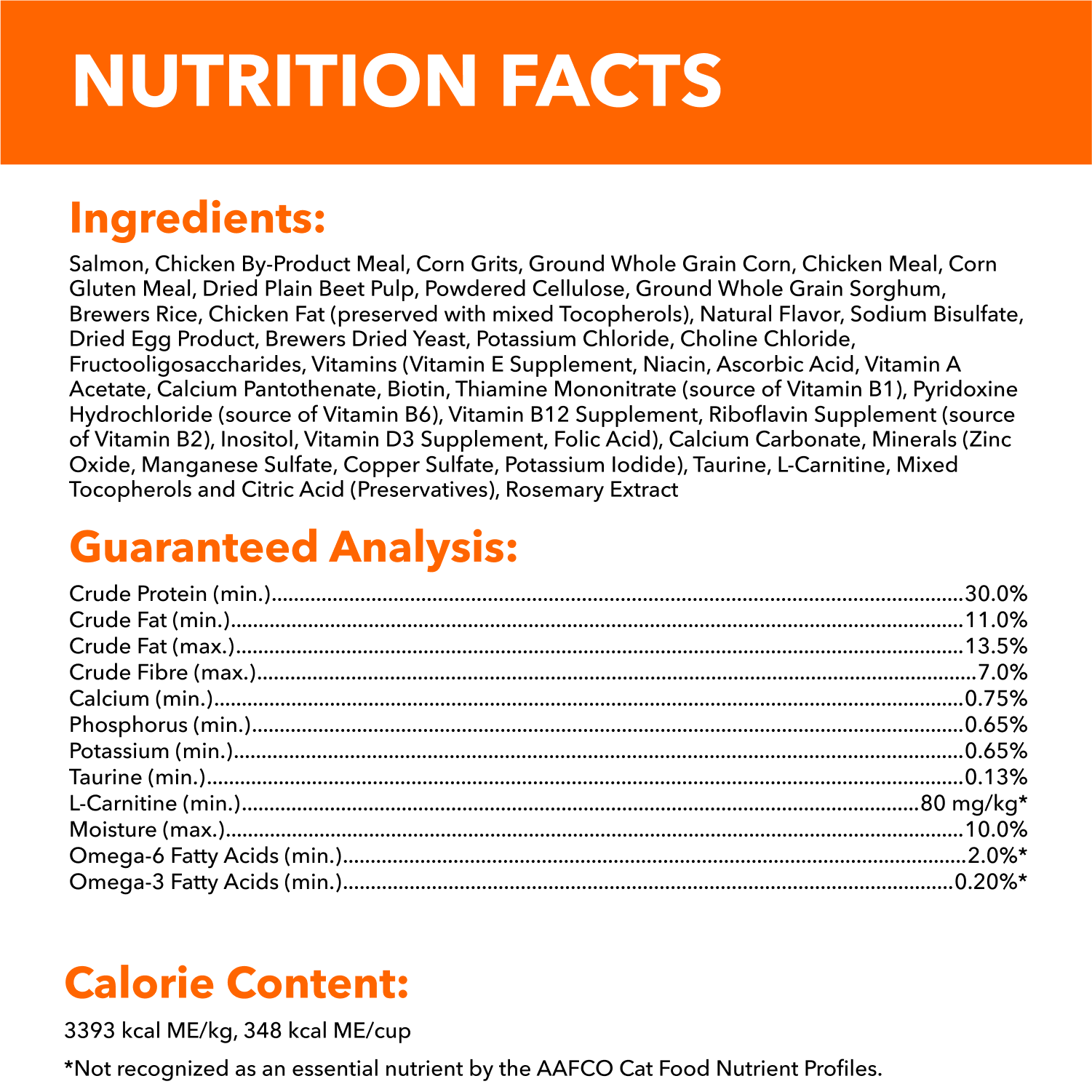 IAMS™ PROACTIVE HEALTH™ Adult Indoor Weight & Hairball Care Dry Cat Food with Salmon guaranteed analysis image