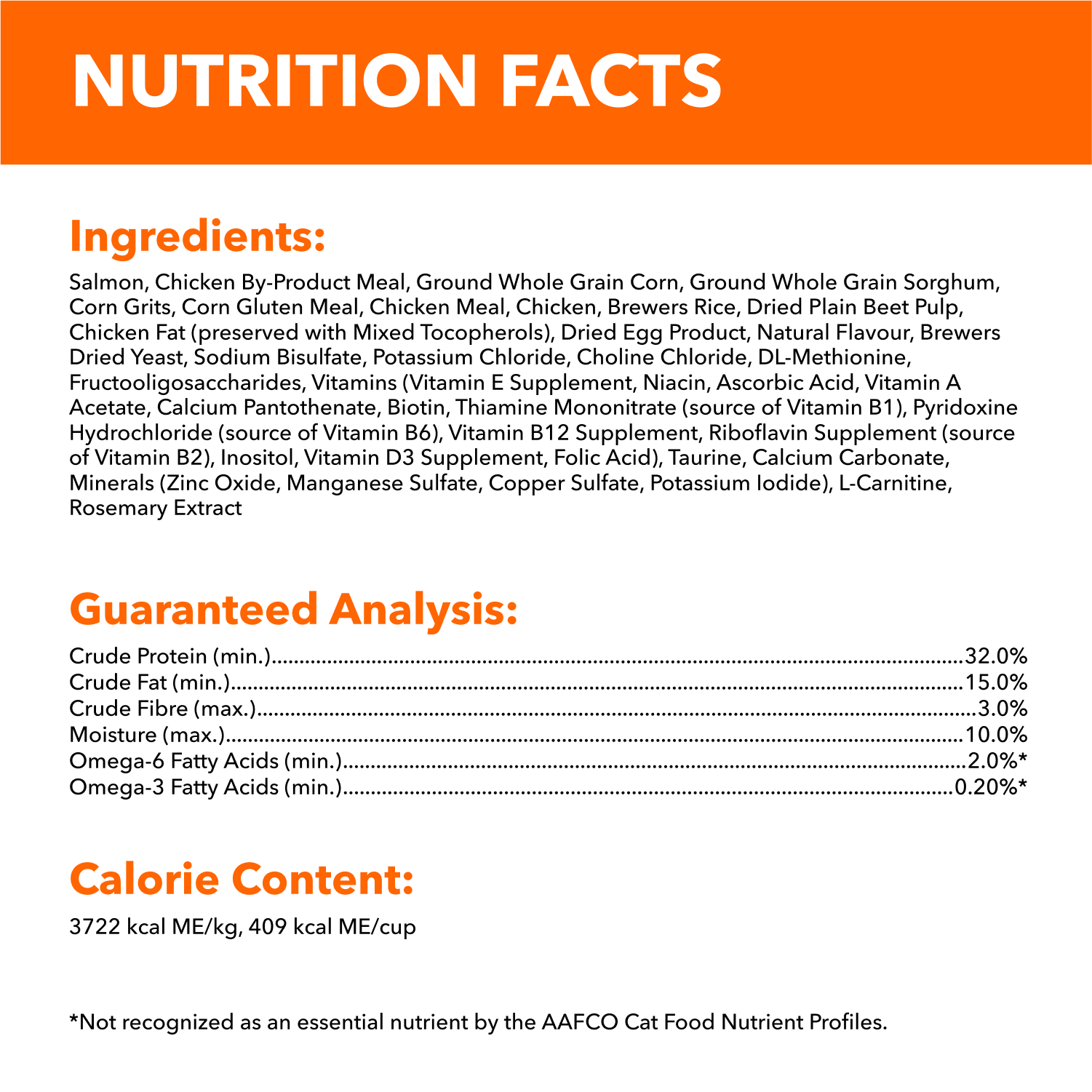 IAMS™ PROACTIVE HEALTH™ Healthy Adult Dry Cat Food with Salmon guaranteed analysis image