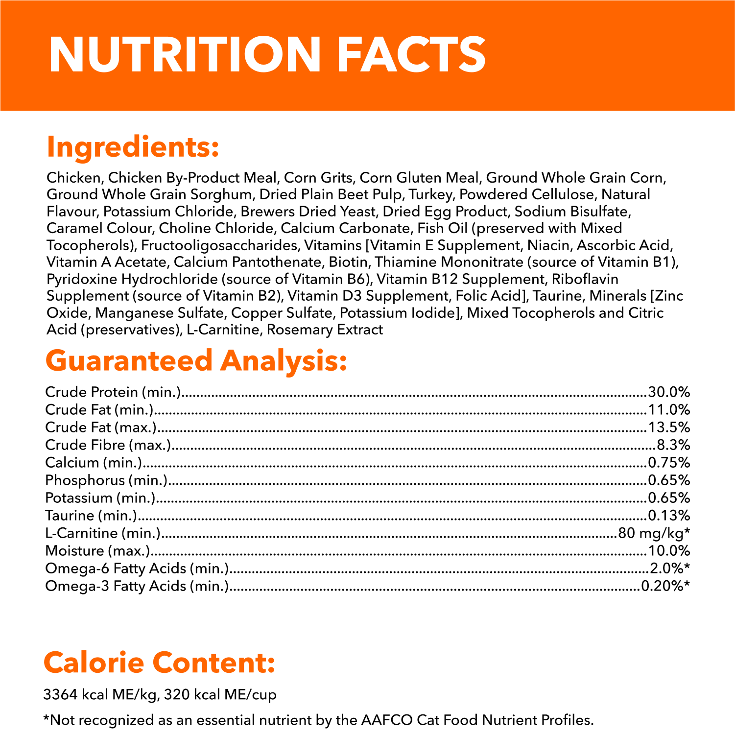 IAMS™ PROACTIVE HEALTH™ Adult Indoor Weight & Hairball Care Dry Cat Food with Chicken & Turkey guaranteed analysis image