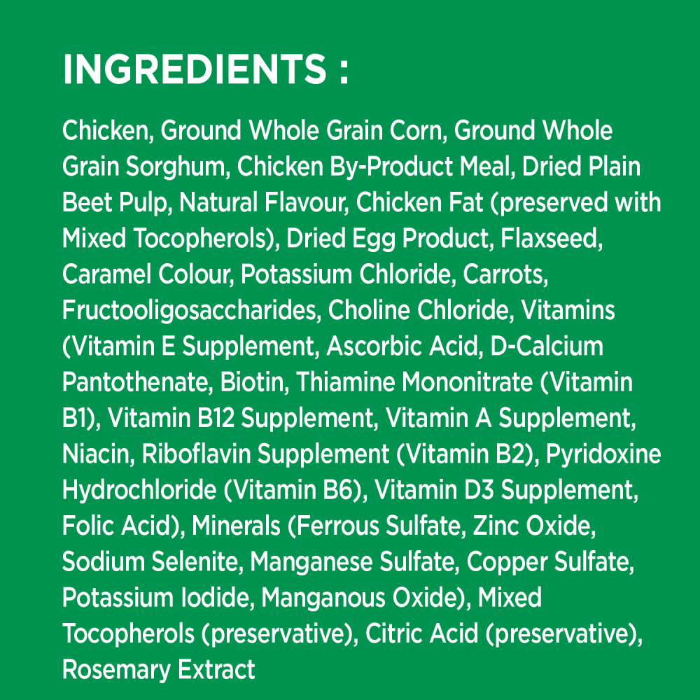 IAMS™ PROACTIVE HEALTH™ MINICHUNKS CHICKEN & WHOLE GRAINS ingredients image