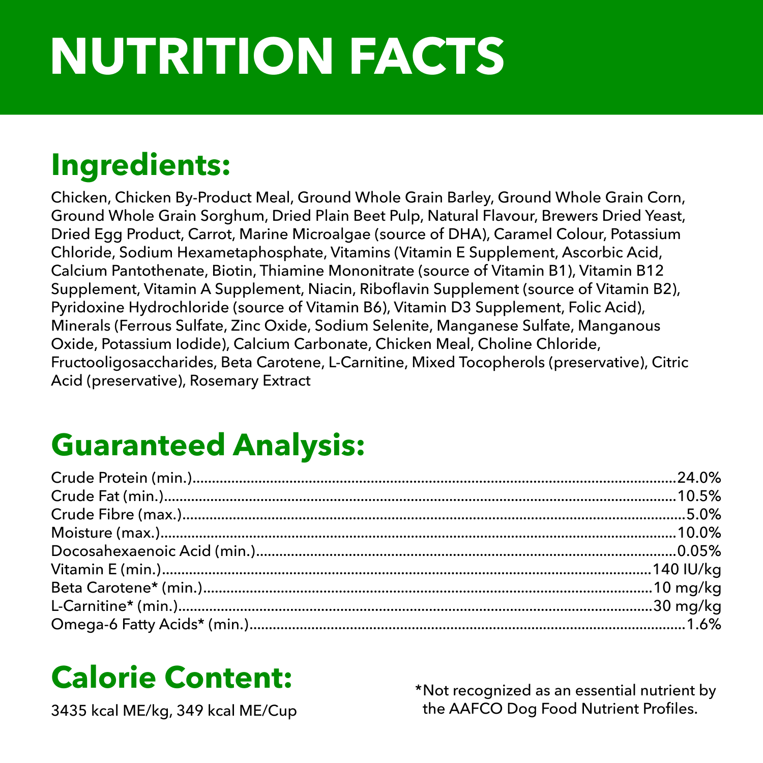 IAMS™ PROACTIVE HEALTH HEALTHY AGING™ CHICKEN & WHOLE GRAINS RECIPE ADULT DRY DOG FOOD guaranteed analysis image