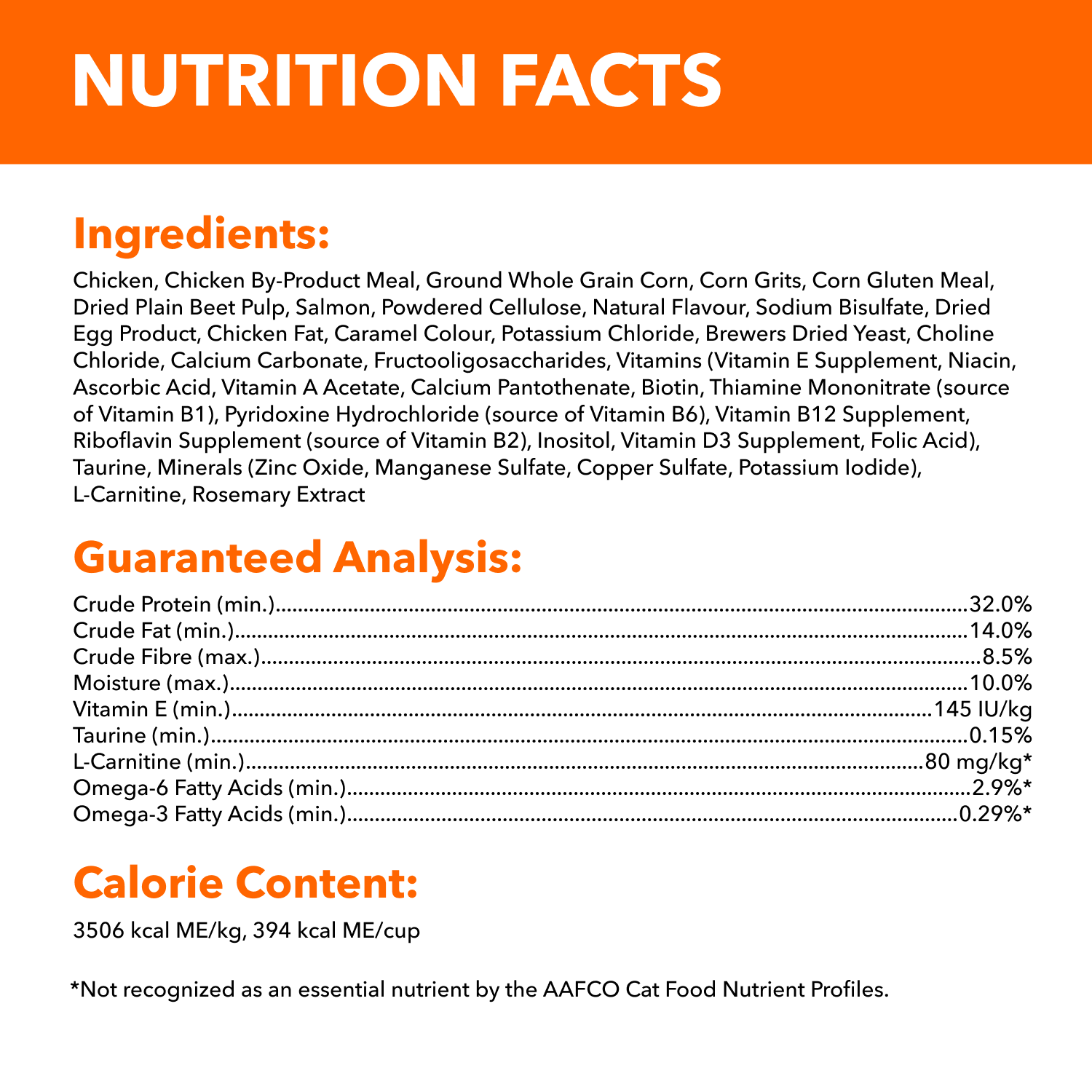 IAMS™ PROACTIVE HEALTH™ Adult Hairball Care Dry Cat Food with Chicken & Salmon guaranteed analysis image