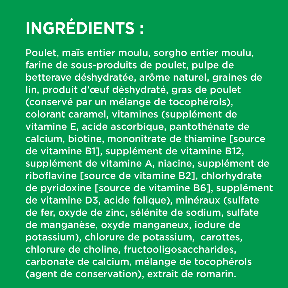 NOURRITURE SÈCHE POUR CHIENS ADULTES IAMS(MC) PROACTIVE HEALTH(MC) MINICHUNKS RECETTE AVEC POULET ingredients image