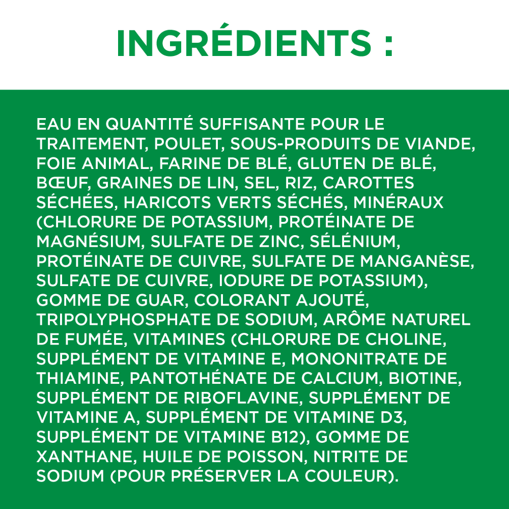 NOURRITURE HUMIDE POUR CHIENS ADULTES IAMS(MC) PROACTIVE HEALTH(MC) SAVEUR DE BŒUF, RIZ, CAROTTES ET HARICOTS VERTS, MORCEAUX EN SAUCE ingredients image