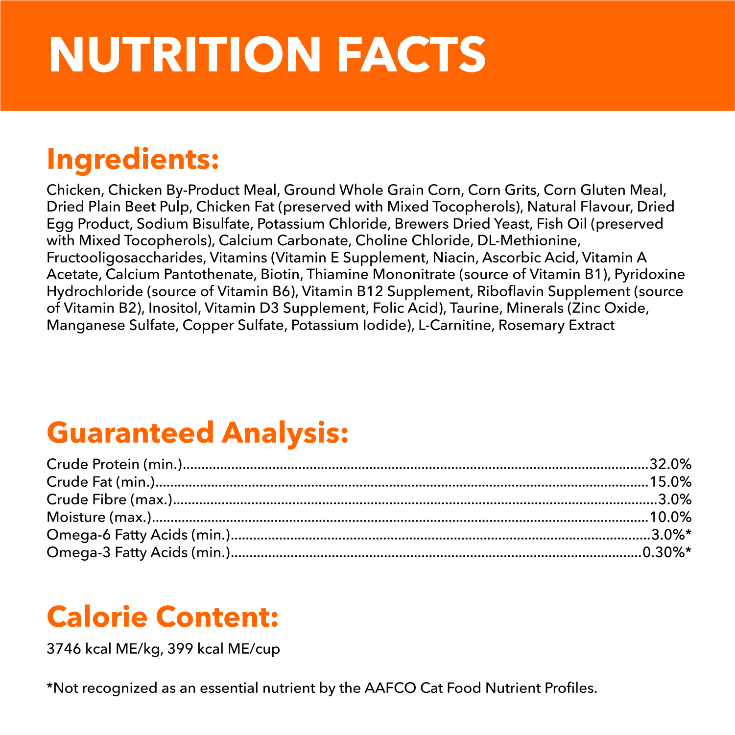 IAMS™ PROACTIVE HEALTH™ Healthy Adult Dry Cat Food Chicken guaranteed analysis image